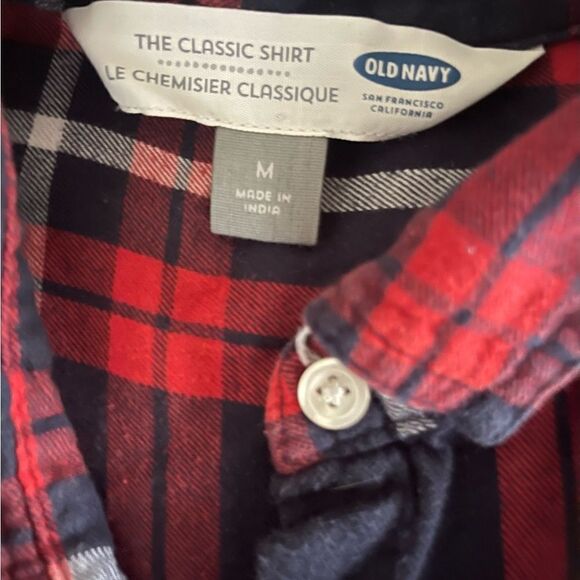 Old Navy red blue flannel classic button down plaid shirt sz M 100% cotton - Picture 8 of 11
